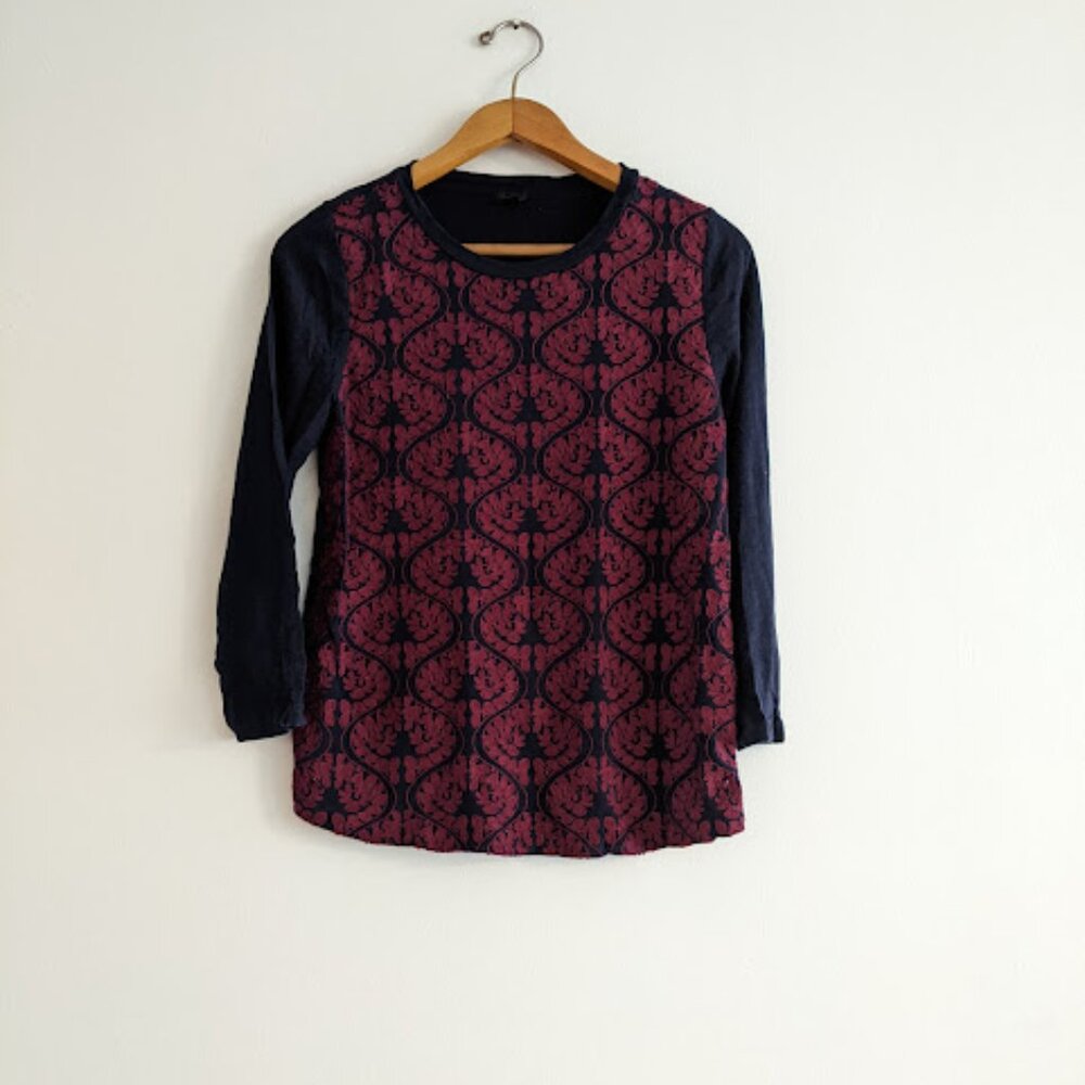 J. Crew Navy and Red Damask Pattern Shirt Size M